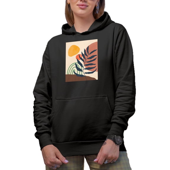 Aesthetic Minimalism Boho Rainbow, Sun & Botanical Art or Design Merch Gift, Black Hooded Sweatshirt or Hoodie, Small