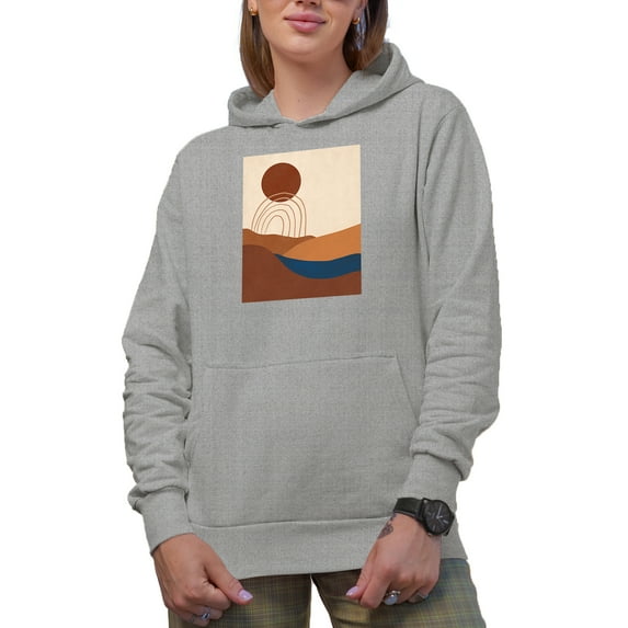 Aesthetic Minimalism Boho Sun & Rainbow Art Merch Gift, Heather Grey Hooded Sweatshirt or Hoodie, Small