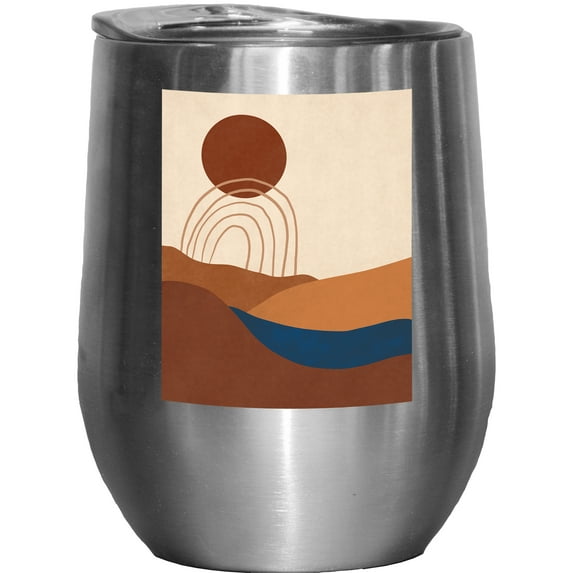 Aesthetic Minimalism Boho Sun & Rainbow Art Merch Gift, Stainless Steel 12oz Wine Tumbler