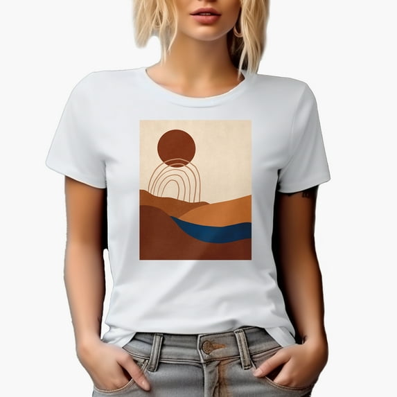 Aesthetic Minimalism Boho Sun & Rainbow Art Merch Gift, White T-Shirt, XL