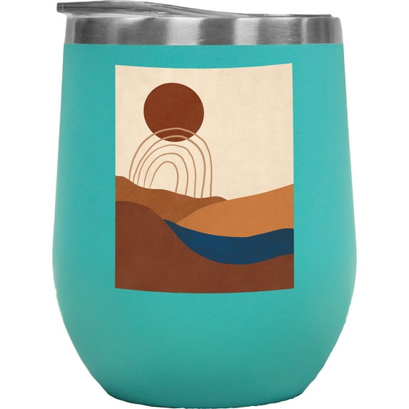 Aesthetic Minimalism Boho Sun & Rainbow Art or Design Merch Gift, Mint 12oz Wine Tumbler
