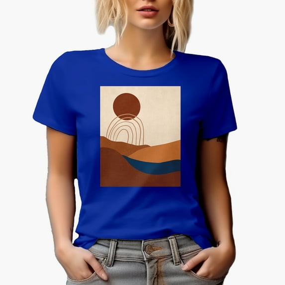 Aesthetic Minimalism Boho Sun & Rainbow Art or Design Merch Gift, Royal Blue T-Shirt, Large
