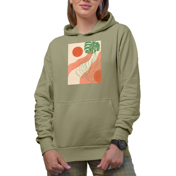 Aesthetic Minimalism Boho Sun & Tropical Leaves Art Merch Gift, Sand Hooded Sweatshirt or Hoodie, Large