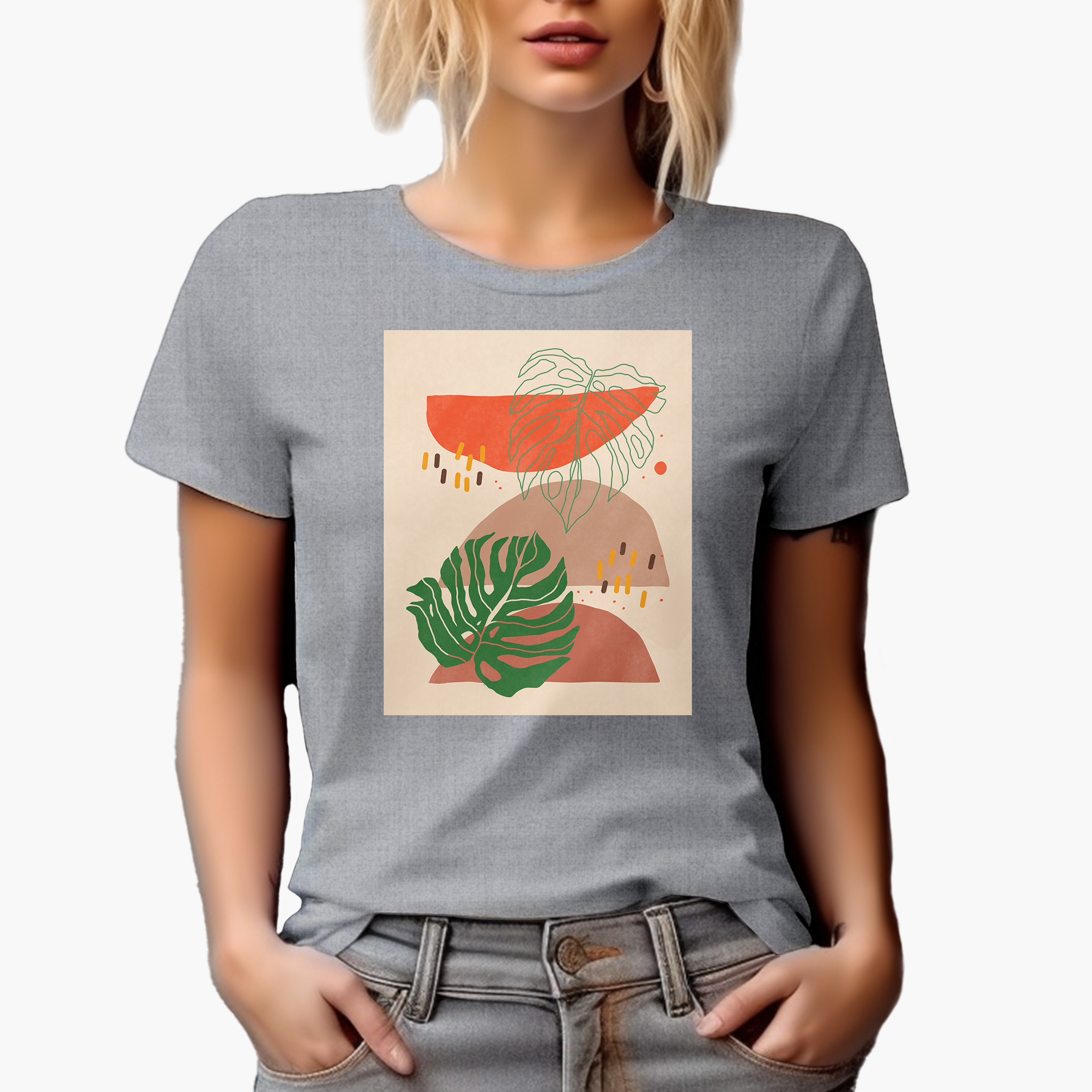 Aesthetic Minimalism Boho Tropical Leaves Art Merch Gift, Heather Grey ...
