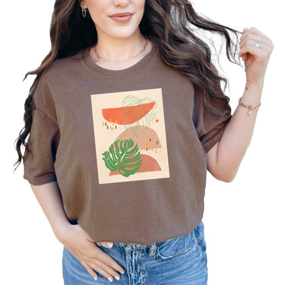Aesthetic Minimalism Boho Tropical Leaves Art or Design, Espresso Comfort Colors T-Shirt, Small