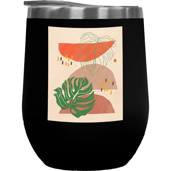 Aesthetic Minimalism Boho Tropical Leaves Art or Design Merch Gift, Black 12oz Wine Tumbler