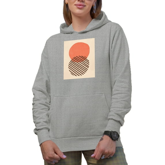 Aesthetic Minimalism Boho Two Circles Art Merch Gift, Heather Grey Hooded Sweatshirt or Hoodie, Medium