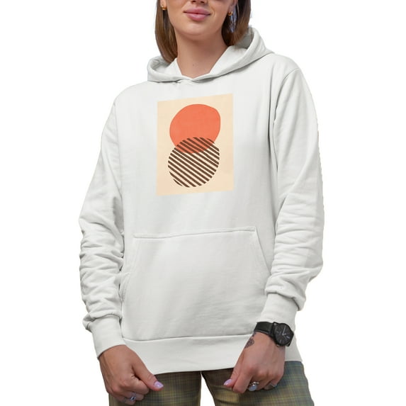 Aesthetic Minimalism Boho Two Circles Art Merch Gift, White Hooded Sweatshirt or Hoodie, Small