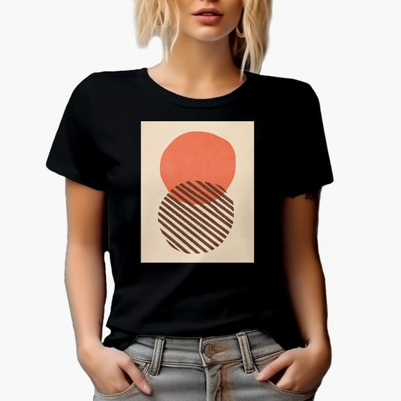 Aesthetic Minimalism Boho Two Circles Art or Design Merch Gift, Black T-Shirt, Small