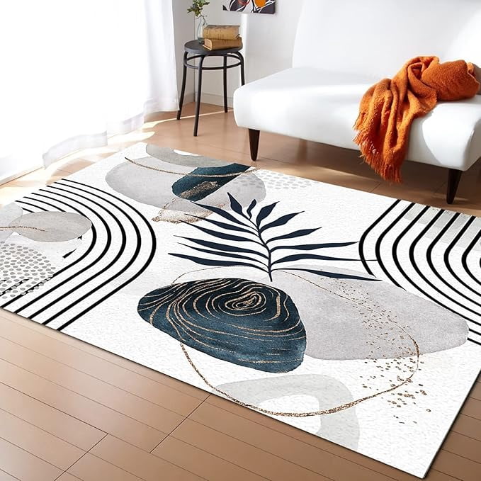 Abstract Rug Minimalistic Aesthetic Minimalist Mid Century Abstract Art Print Boho Area Rug ...