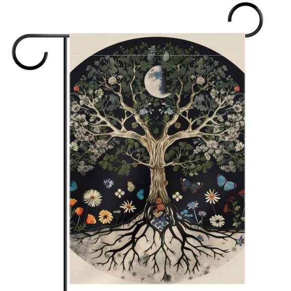 Aesthetic Moon Phase Tree of Life Colorful Butterfly Double Sided Garden Flag Decorative Weather Resistant Yard Flag, Large DIY Vertical Flag for Farmhouse Patio Lawn, 28x40 Inch