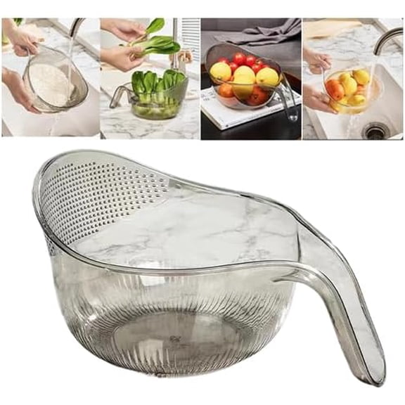 Aesthetic Multifunctional Rice Strainer with Handle,BPA-Free Kitchen Colander,Fine Holes Help Keep Rice and Small Foods Inside,Quick Drainage Bowl for Washing Rice,Fruits and Vegetables (1PCS-A)