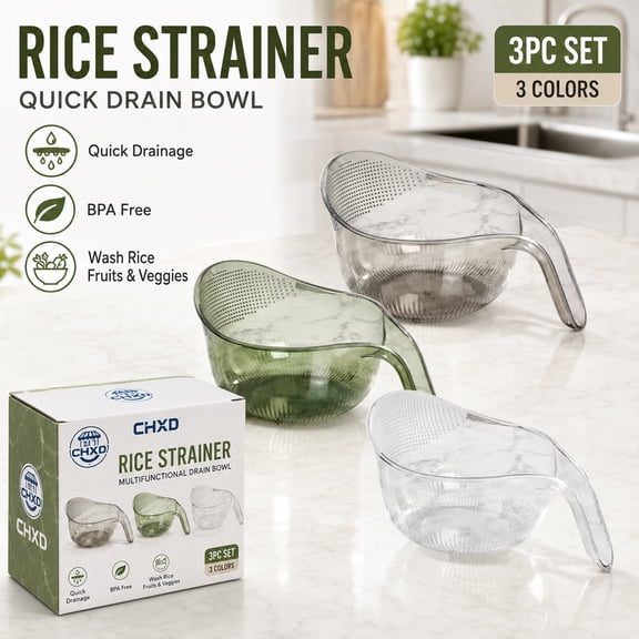 Aesthetic Multifunctional Rice Strainer with Handle,BPA-Free Kitchen Colander,Multifunctional Kitchen Strainer,Quick Drainage Bowl for Washing Rice,Fruits and Vegetables