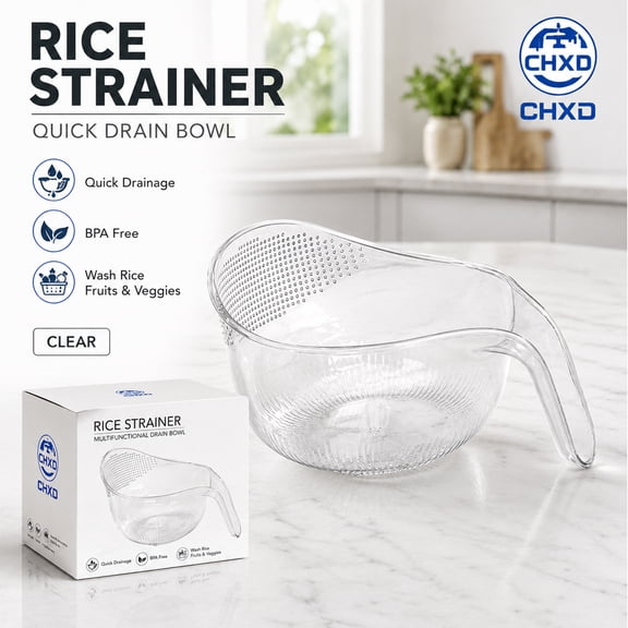 Aesthetic Multifunctional Rice Strainer with Handle,BPA-Free Kitchen Colander,Multifunctional Kitchen Strainer,Quick Drainage Bowl for Washing Rice,Fruits and Vegetables