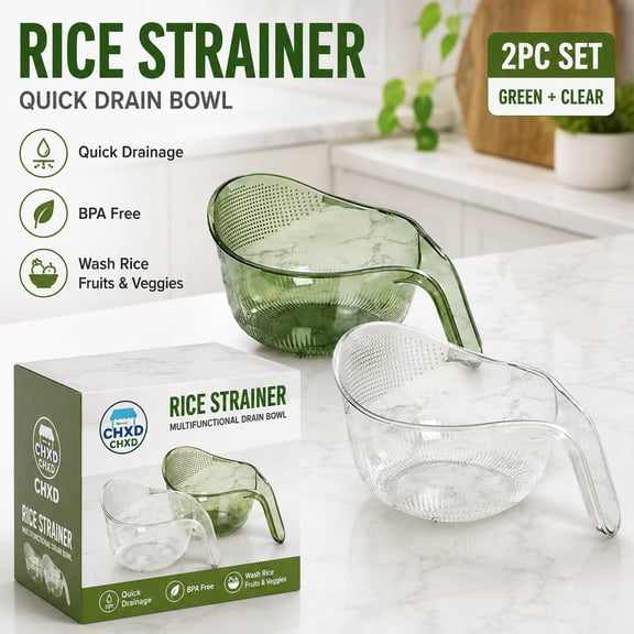 Aesthetic Multifunctional Rice Strainer with Handle,BPA-Free Kitchen Colander,Multifunctional Kitchen Strainer,Quick Drainage Bowl for Washing Rice,Fruits and Vegetables