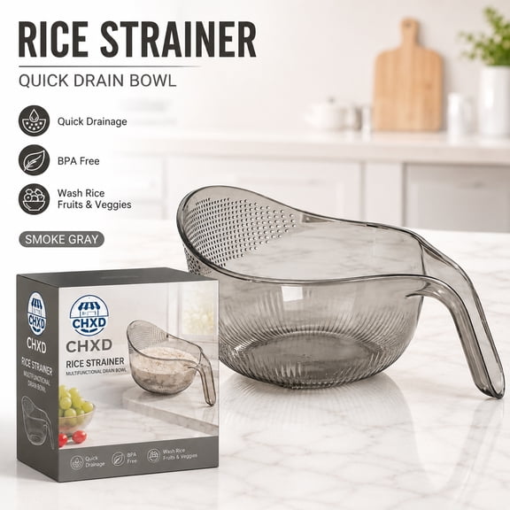 Aesthetic Multifunctional Rice Strainer with Handle,BPA-Free Kitchen Colander,Multifunctional Kitchen Strainer,Quick Drainage Bowl for Washing Rice,Fruits and Vegetables