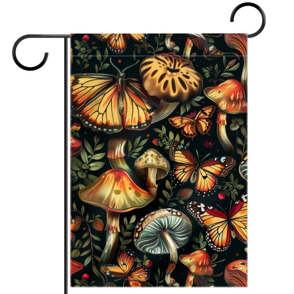 Aesthetic Mushroom and Butterflies Plants Double Sided Garden Flag Decorative Weather Resistant Yard Flag, Large DIY Vertical Flag for Farmhouse Patio Lawn, 28x40 Inch
