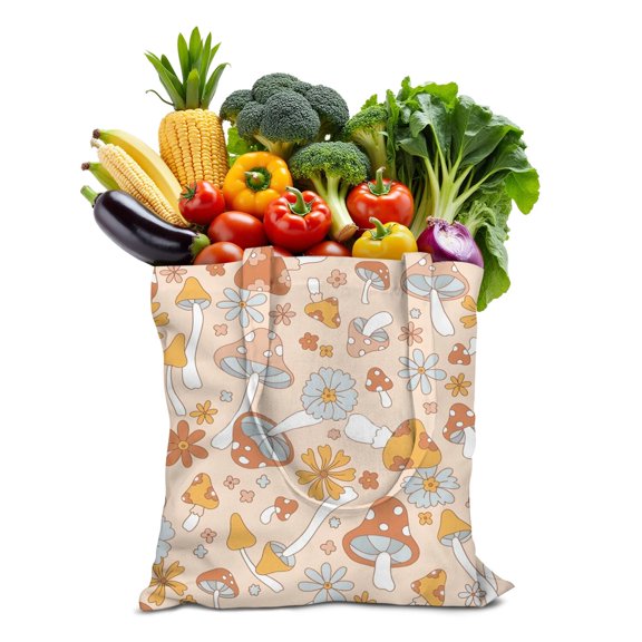Aesthetic Mushroom Foldable Grocery Bag - Washable, Compact, Perfect for Urban Commuters