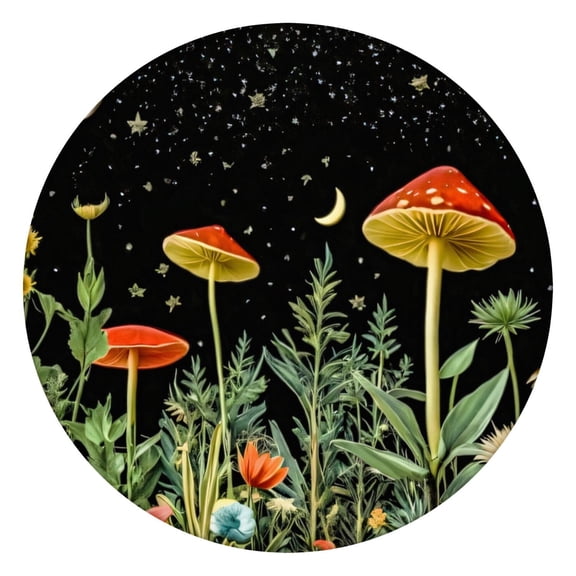 Aesthetic Mushroom Round Tablecloth - Waterproof Windproof Elastic Edge Cover for Dark Academia, Gothic Decor