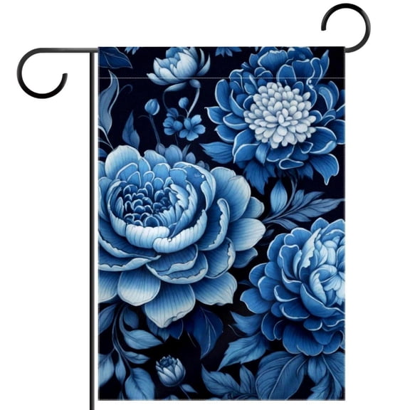 Aesthetic Navy Blue Flowers Pattern Decorative Garden Flag for All Seasons, 12 x 18 Inch Small Vertical Double Sided Outside Decoration for Yard Farmhouse