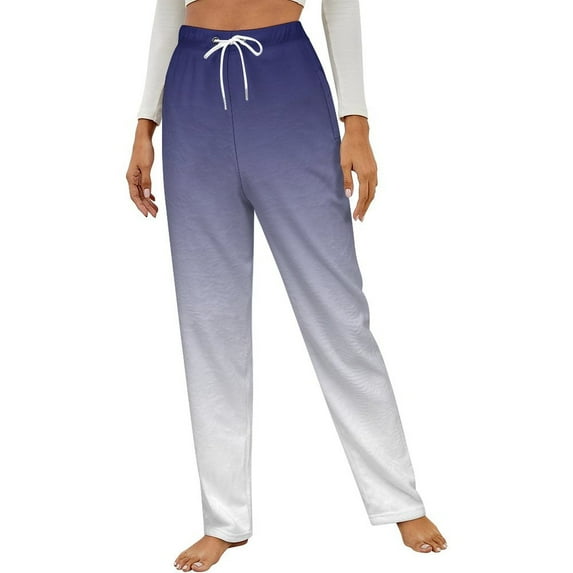 Aesthetic Night Blue And White Gradient Winter Female Pants Flannel High Waist Women Pants Lady Warm Straight Leg Plush Trousers