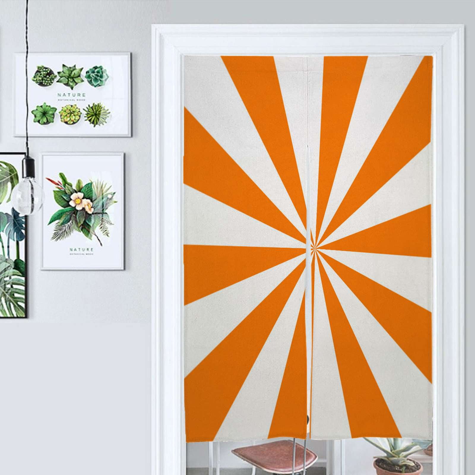Aesthetic Orange And White Sunburst Door Curtain Nordic Living Room