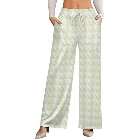 Aesthetic Oyster White And White Ripple Women's Casual Wide Leg Pants Comfort Pockets Elastic Waist Loose Fit Pants