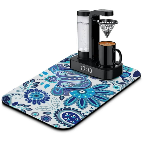 Aesthetic Paisley Coffee Bar Mat - Vibrant Absorbent Mat for Coffee Stations, Decorative Countertop Protector