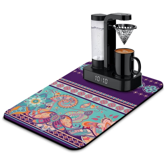 Aesthetic Paisley Coffee Station Mat - Bohemian Absorbent Pad for Espresso Makers, Non-Slip Kitchen Mat