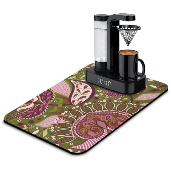 Aesthetic Paisley Coffee Station Mat - Bohemian Absorbent Pad for Espresso Makers, Non-Slip Kitchen Mat