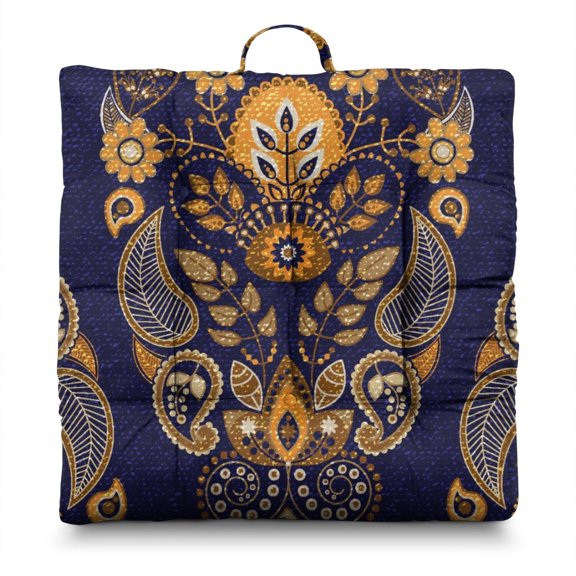 Aesthetic Paisley Design Meditation Seat - Square Zabuton Pillow with Full & Fluffy Filling, Ideal for Office Workers at Home