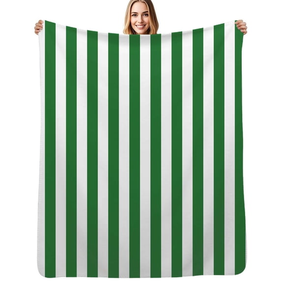 Aesthetic Patina Green and White Vertical Flannel Blanket Warm Soft Bedding Throws Winter Camping Chair Sofa Bed