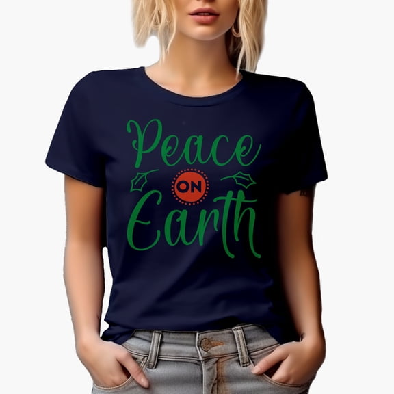 Aesthetic Peace On Earth Magical Holiday Season Gift Idea, Navy Blue T-Shirt, Small
