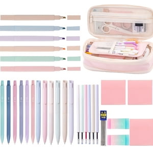 Aesthetic Pencil Case Supplies Cute Pencil Case Supplies with 6 Pastel Highlighters 6 Black Gel Pens 6 Mechanical Pencils College Essentials Bible Study Journaling Kit Birthday Gifts