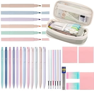 Aesthetic Pencil Case Supplies Cute Pencil Case Supplies with 6 Pastel Highlighters 6 Black Gel Pens 6 Mechanical Pencils College Essentials Bible Study Journaling Kit Birthday Gifts