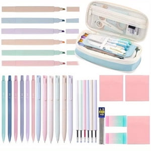 Aesthetic Pencil Case Supplies Cute Pencil Case Supplies with 6 Pastel Highlighters 6 Black Gel Pens 6 Mechanical Pencils College Essentials Bible Study Journaling Kit Birthday Gifts