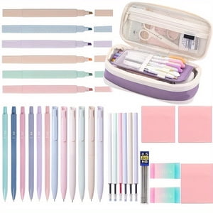 Aesthetic Pencil Case Supplies Cute Pencil Case Supplies with 6 Pastel Highlighters 6 Black Gel Pens 6 Mechanical Pencils College Essentials Bible Study Journaling Kit Birthday Gifts