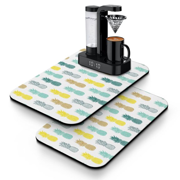 Aesthetic Pineapple Dish Drying Mat, Tropical Summer Fruit Yellow Golden Exotic Absorbent Kitchen Mat