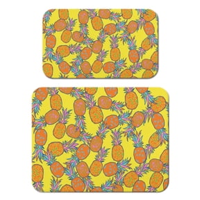 Aesthetic Pineapple Dish Drying Mat, Tropical Summer Fruit Yellow Golden Exotic Absorbent Kitchen Mat