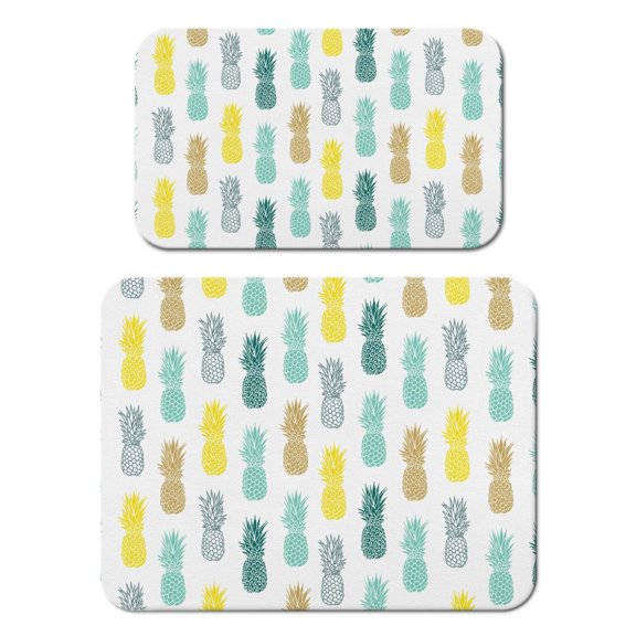 Aesthetic Pineapple Dish Drying Mat, Tropical Summer Fruit Yellow Golden Exotic Absorbent Kitchen Mat