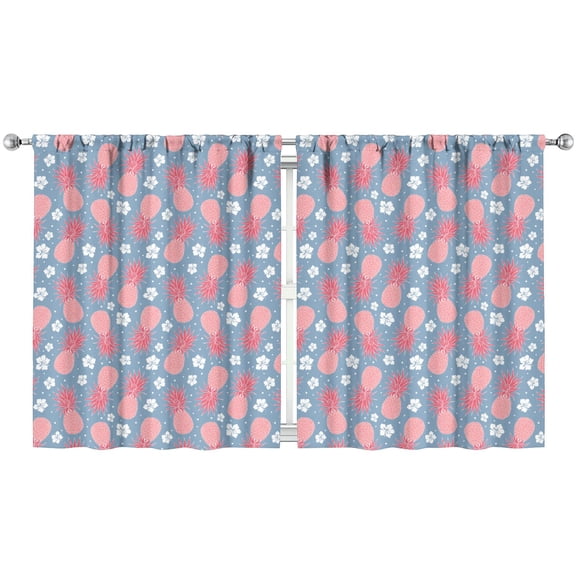 Aesthetic Pineapple Pattern Kitchen Curtains Set of 2 - 52x63 Inch Tier Panels, Tropical Fruit Print Semi-Sheer Rod Pocket Window Treatment