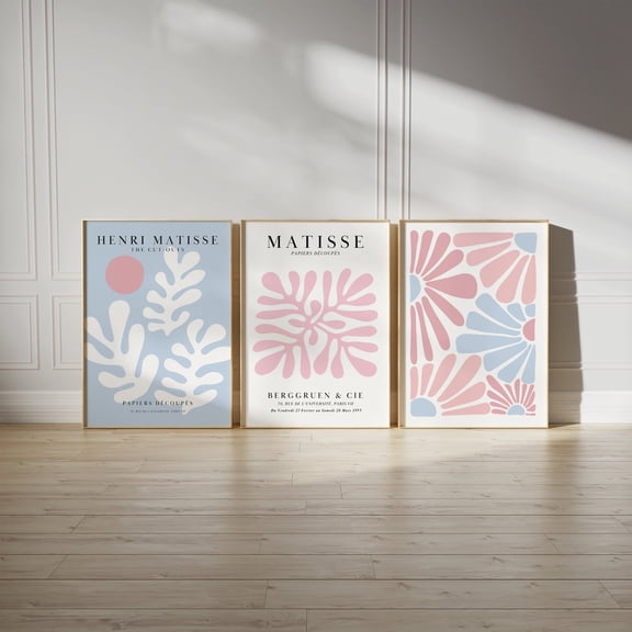 Aesthetic Pink Blue Prints Preppy Wall Art Exhibition Above Bed Aesthetics Danish Pastel Set 3 Stretched Canvas 16x24