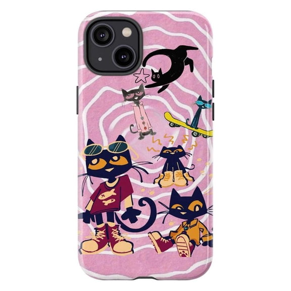 Aesthetic Pink Cat Pattern Phone Case, Groovy Retro Skateboard Kitten iPhone Cover, Cute Case for iPhone 17 16 15 14 13 12 11 Plus Pro Max Mini