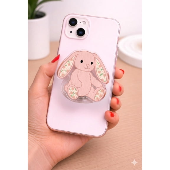 Aesthetic Pink Easter Bunny Phone Grip,Cute Bunny, Durable and Cute Pop Socket for iPhone & Samsung,Floral Bunny Pop Grip, Kids Easter Gift