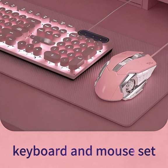 Aesthetic Pink LED Backlit Keyboard Mouse Combo, Ergonomic Tilt Angle, Kawaii Computer Peripherals ,Plug And Play For Home Office Gaming
