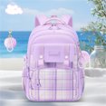 thumbnail image 1 of Aesthetic Plaid Pattern School Backpack for Students with Plush Charm Lightweight Multi-Pocket Daypack for High School College and Daily Commuting Light Purple, 1 of 3