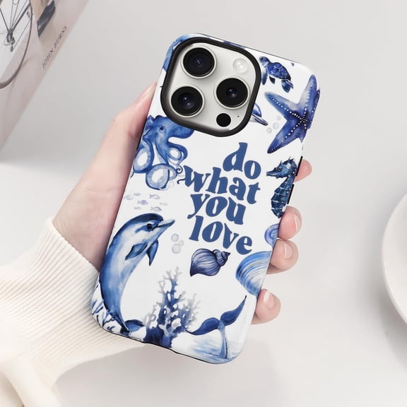 Aesthetic Preppy Phone Case for iPhone 14/iPhone 13 6.1", Cute Ocean Print Cases Kawaii Dolphin Octopus Beach Cover for Women Girls, Hard PC Soft Design Protective Funda for iPhone 14/13