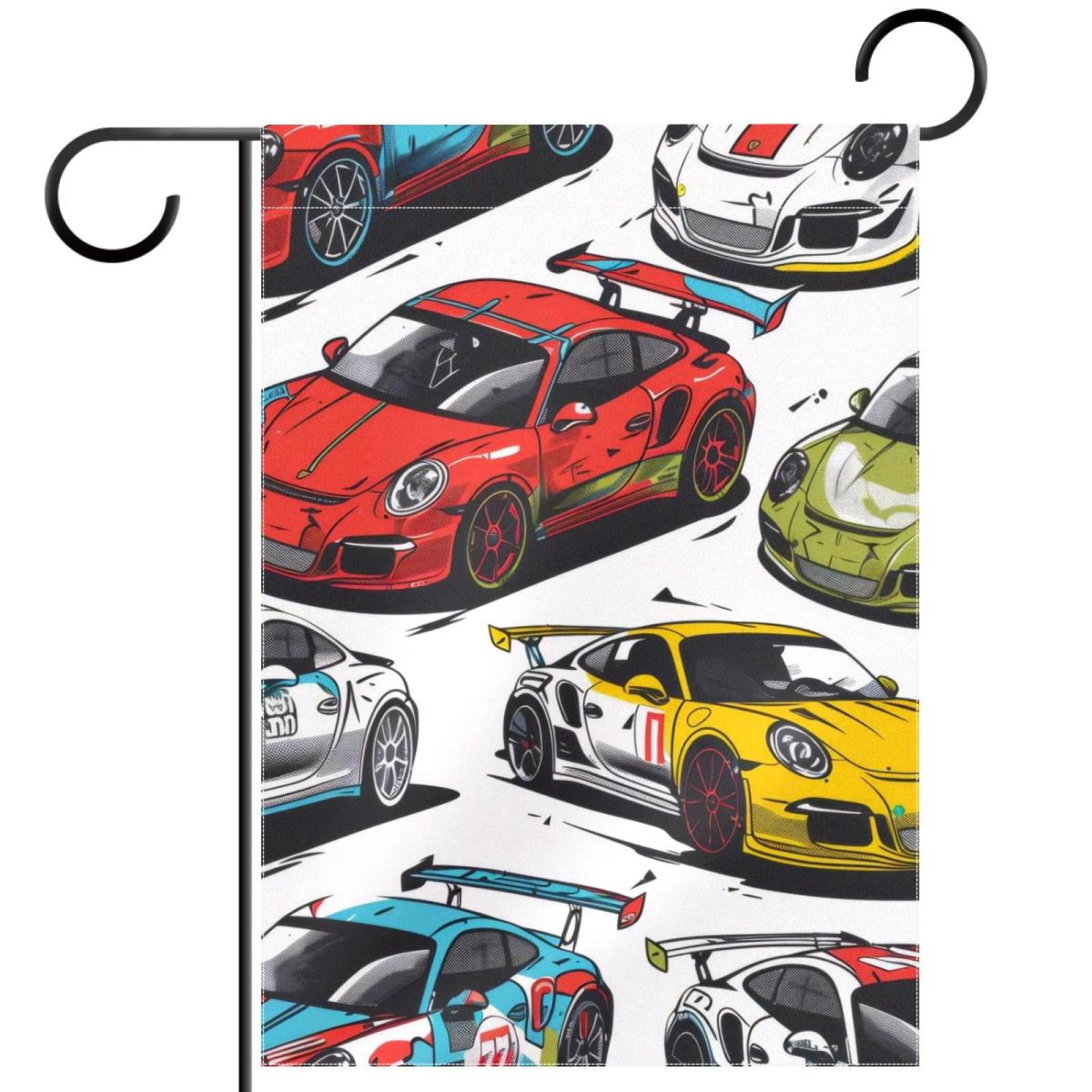 Aesthetic Racing Car Seamless Double Sided Garden Flag Decorative Weather Resistant Yard Flag, Large DIY Vertical Flag for Farmhouse Patio Lawn, 28x40 Inch