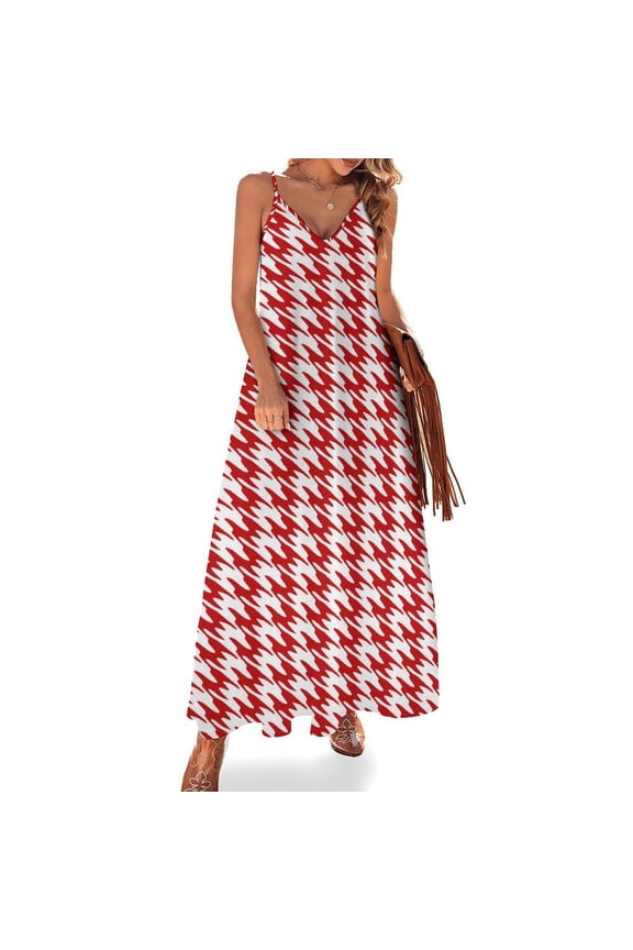 Aesthetic Raspberry Red And White Ripple Sleeveless Suspender Dress Summer Fashion Casual Long Dress
