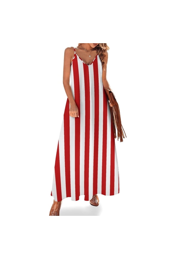 Aesthetic Raspberry Red And White Vertical Sleeveless Dress Loose Women's Dress Dresses Luxury Evening Dresses